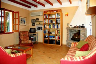 Salon avec foyer ouvert