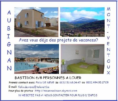Maison de vacances �/en/au Aubignan (Vaucluse)ou appartement ou maison de vacances