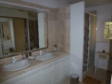 une belle salle de bain,avec grande douche,wc et grand placard